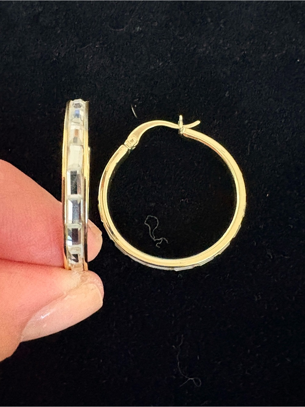 Gold Hoop Earrings with Clear Crystal Insets - Women Jewelry